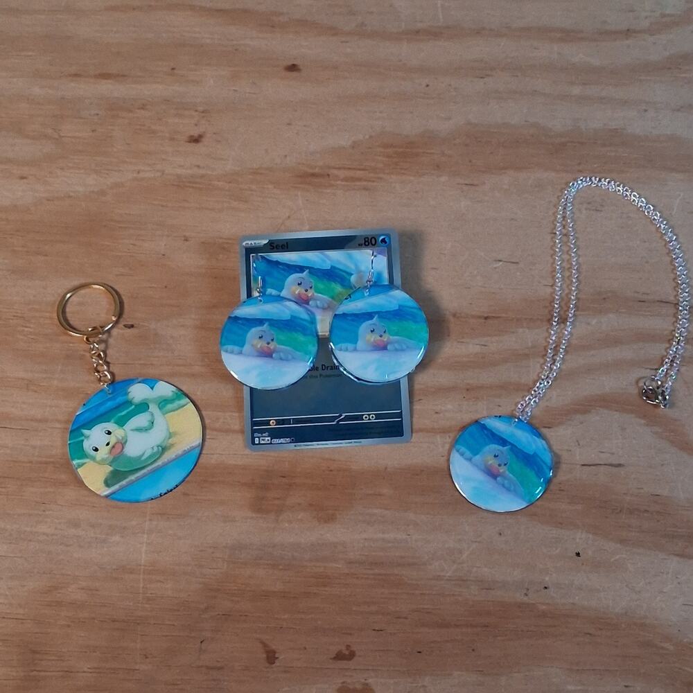 Handmade Seel Jewelry Set Earrings Necklace Keychain Set Round Resin Card Set
